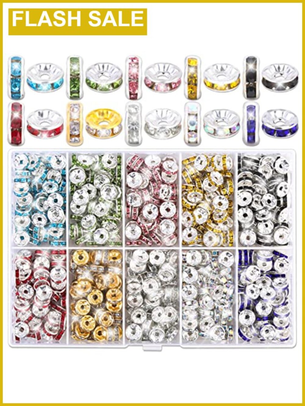 600 Pcs Rhinestone Spacer Beads 8mm Crystal Rondelle for Jewelry Making